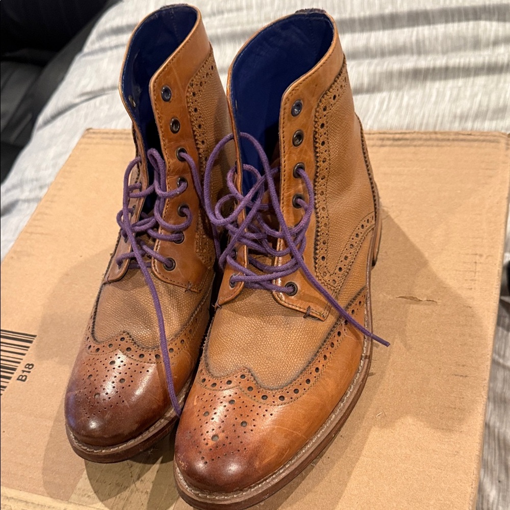 Ted Baker Brown Leather Brogue Boots - Picture 2 of 5